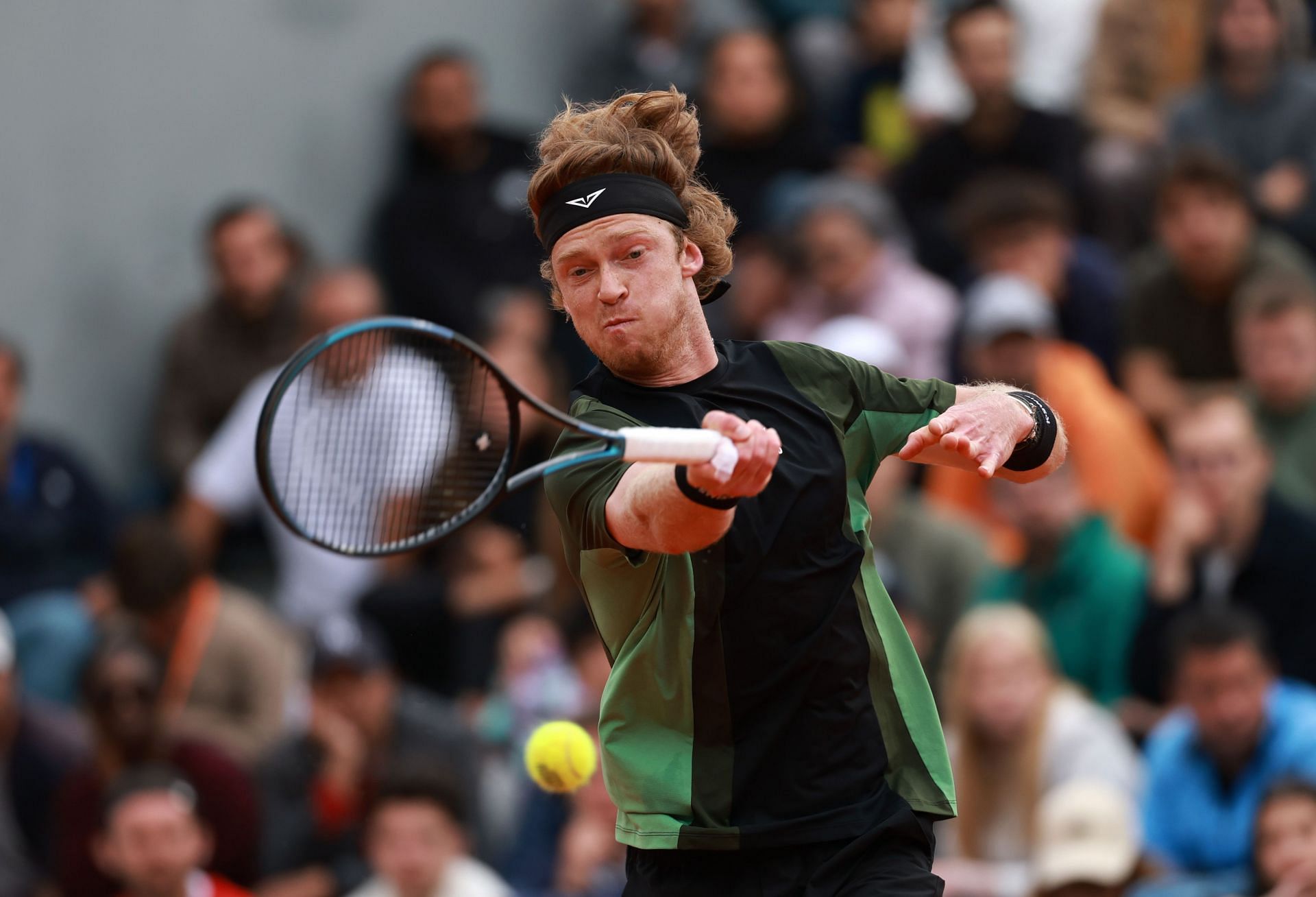 Andrey Rublev hits a forehand at the French Open 2025 | Image Source: Getty
